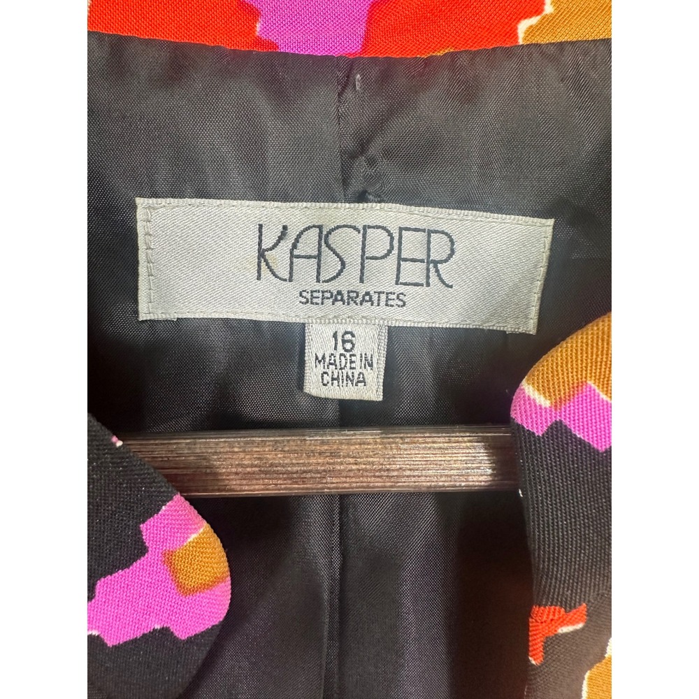 Kasper Blazer Women 16 Multicolor Excellent Geometric Ruched 3/4 Sleeve Cropped - Picture 3 of 8